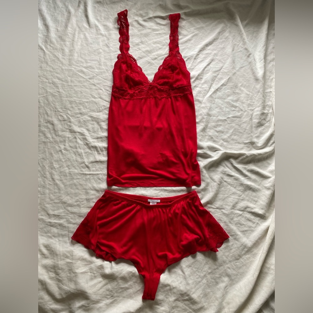 EBERJEY RED LOUNGE SLEEPWEAR CAMI SHORTS SET